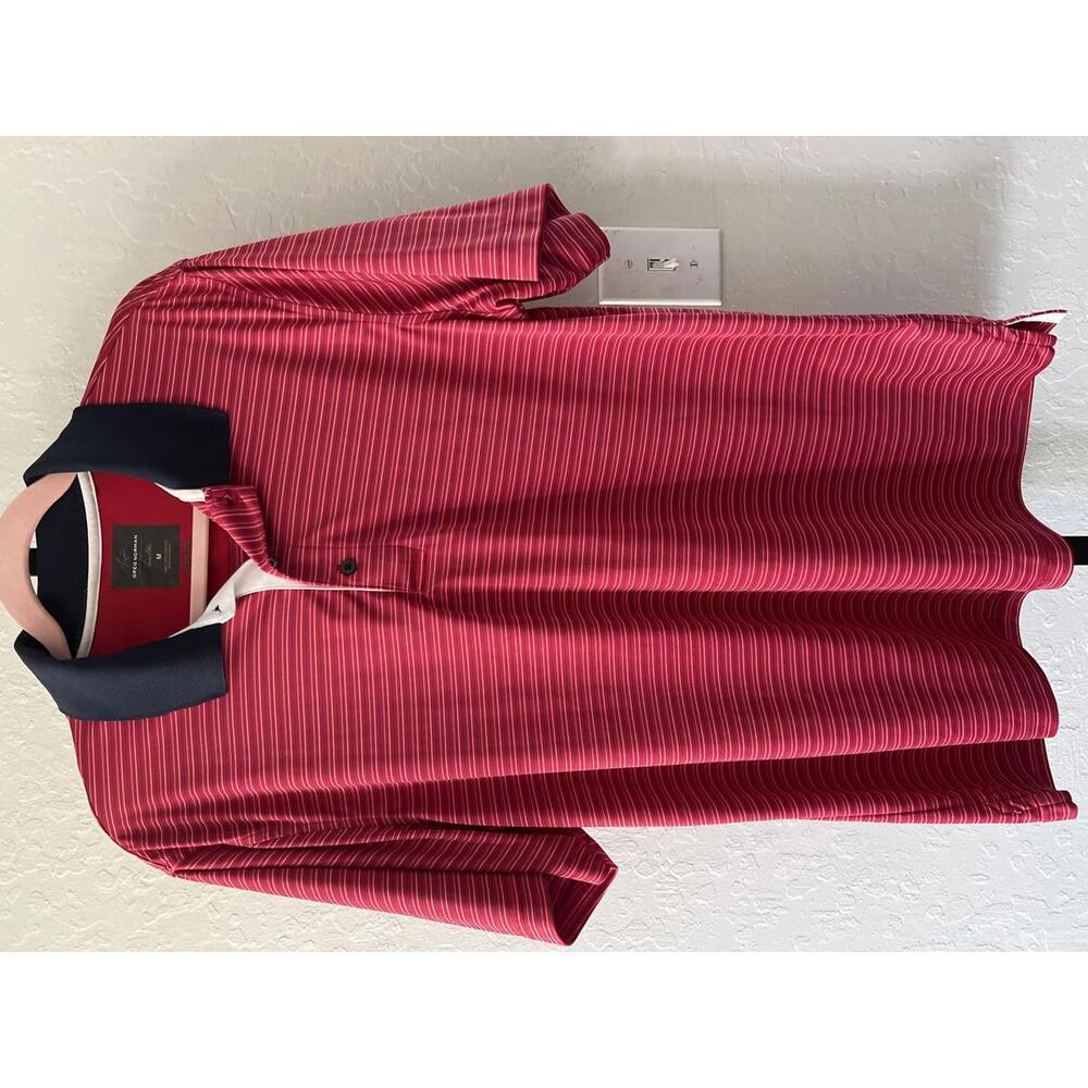 Greg Norman Men's Striped Polo Shirt - Red/Black - Medium